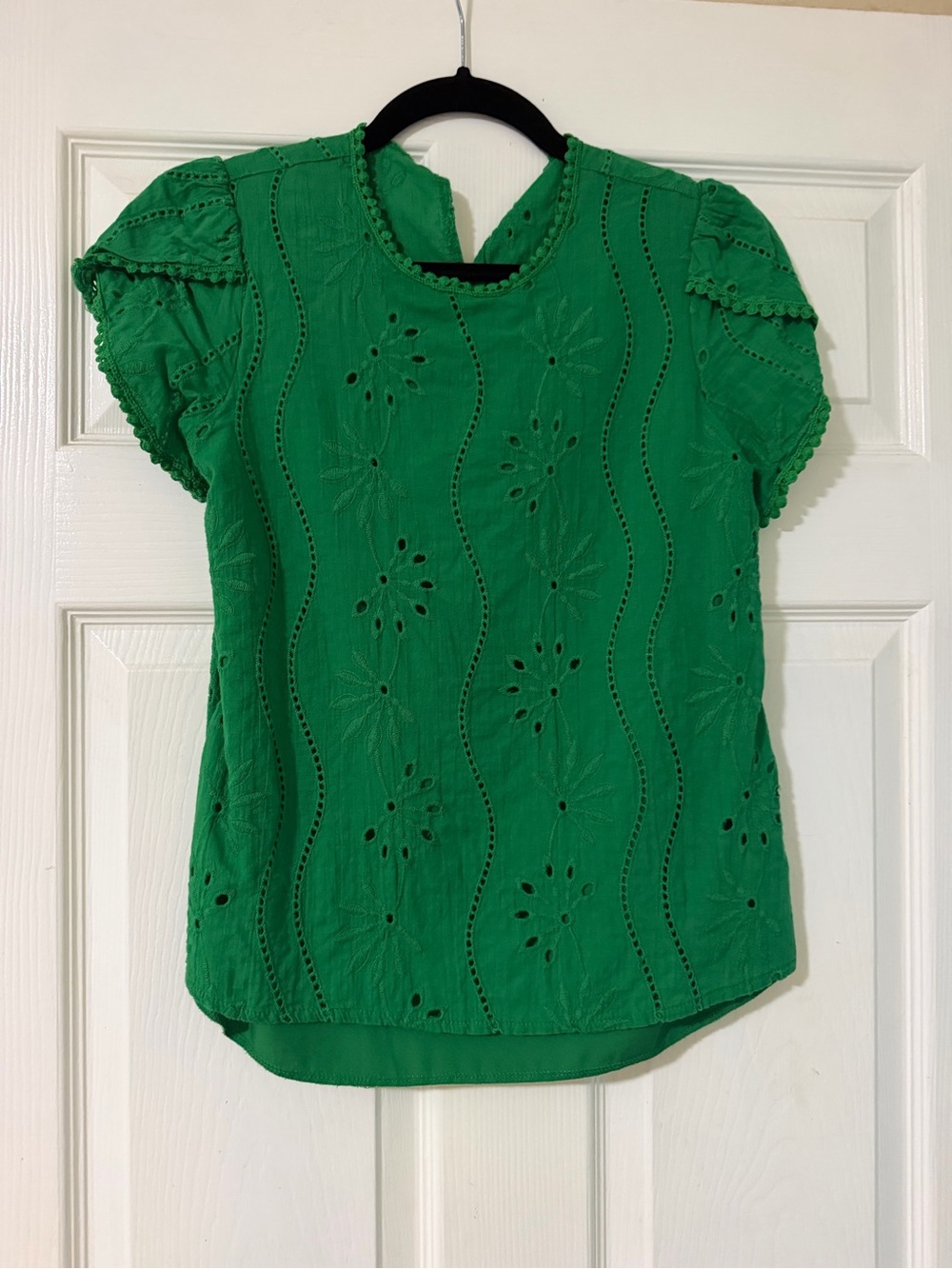 Womens Green Eyelet Short Sleeve Blouse